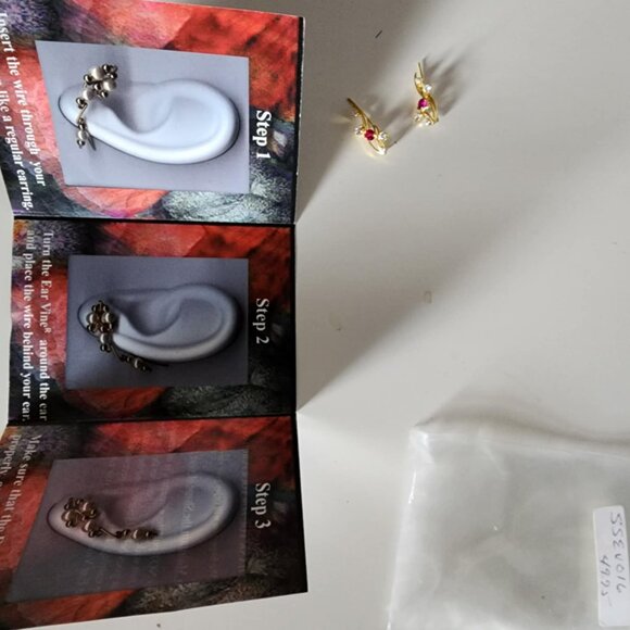 NWT Gold Ear Vines with clear CZ and Lab Created Ruby - Picture 2 of 2